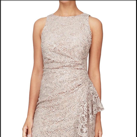 Alex Evenings Buff Maxi Gown with Ruffled Slit and Halter Neckline - Picture 3 of 7